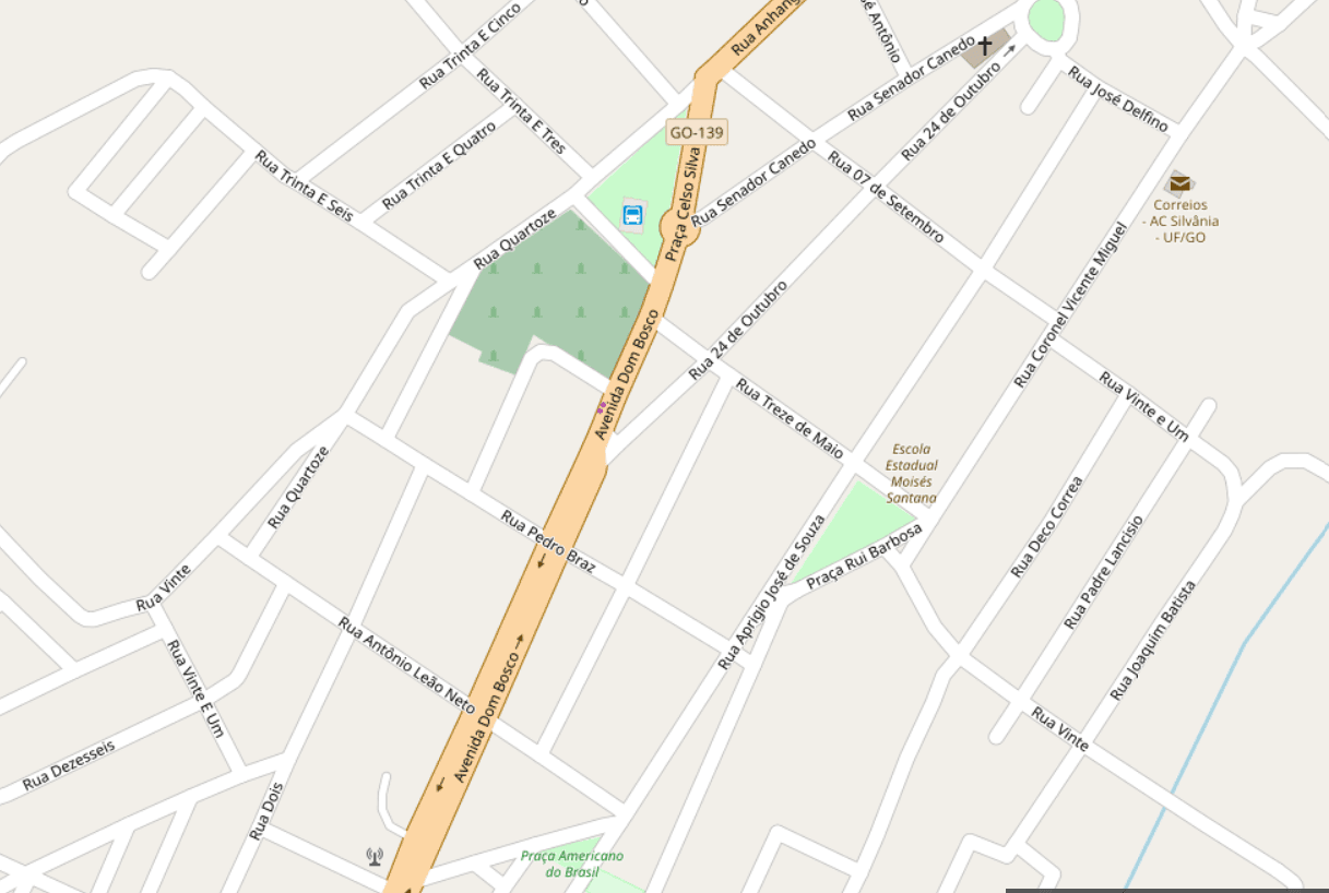 Mapa com a localização da Galeria Jes, na Av. Dom Bosco, centro de Silvânia