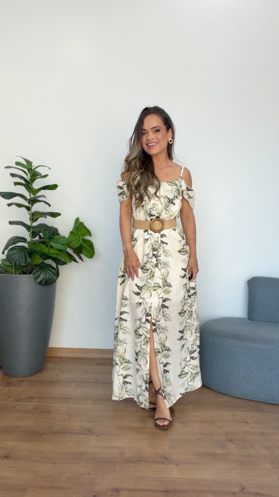 Vestido Longo Estampado Ombro a Ombro