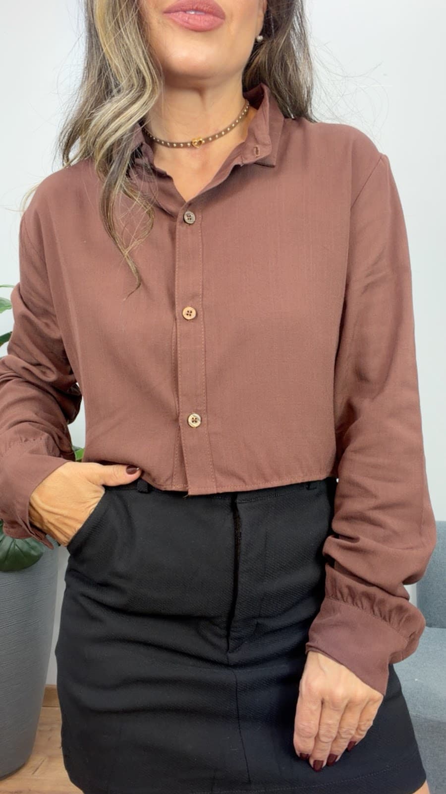 Camisa Cropped Manga Longa