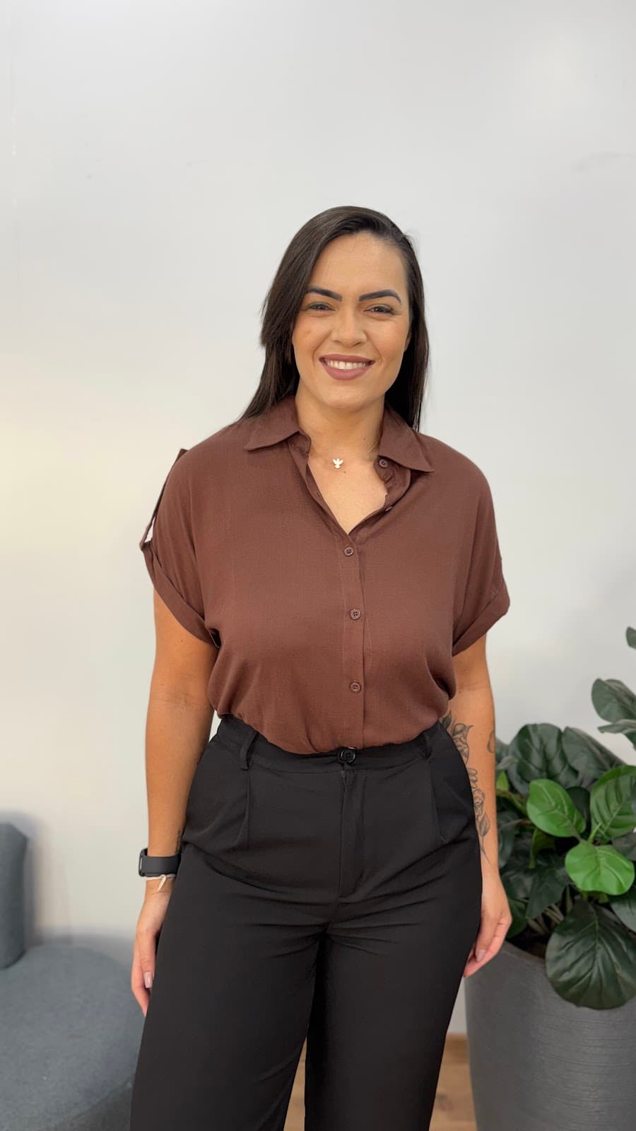 Camisa Ampla de Textura Linho