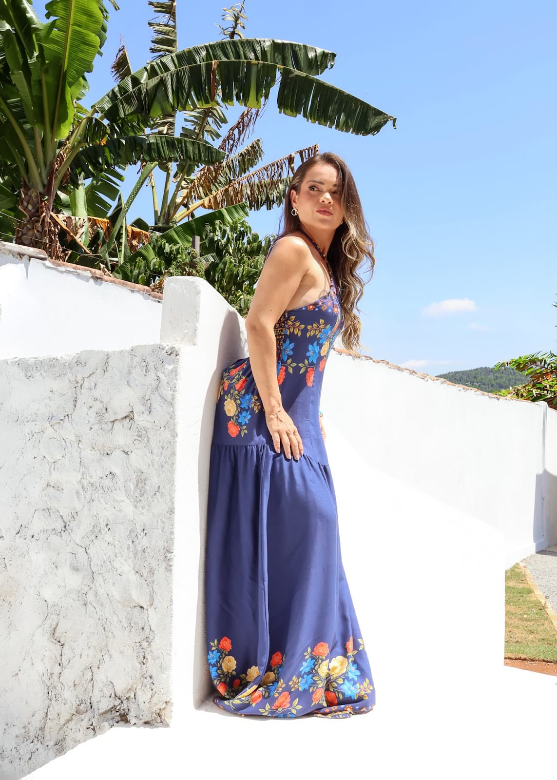 Vestido Longo Floral Bordado